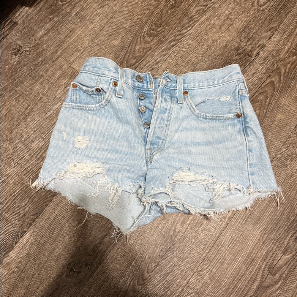 Levi's Light Blue Frayed Jean Shorts
